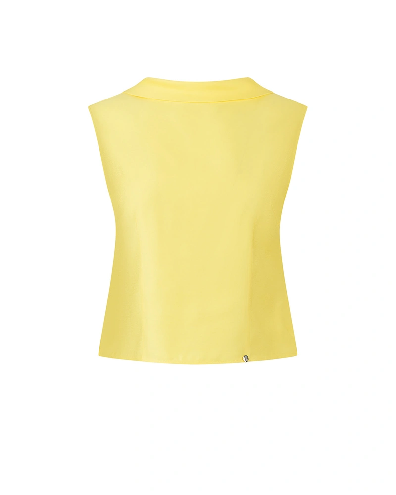 Minimalist yellow top made of viscose and rayon with a rounded turnover collar | Blouses