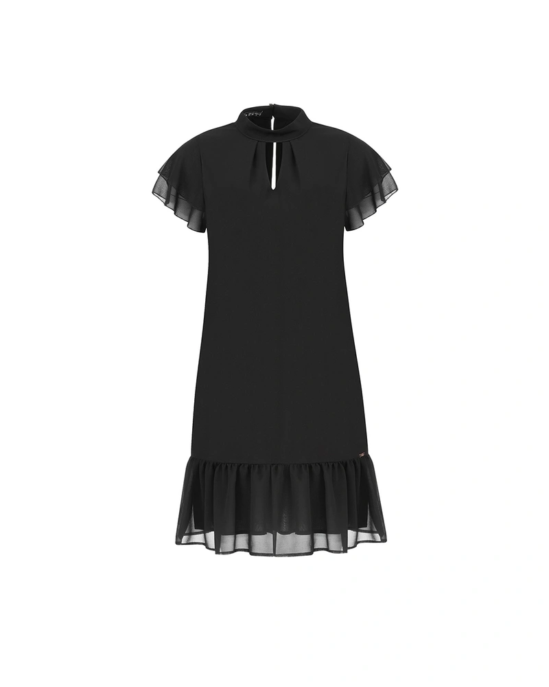 Mousseline dress with accent on the neckline | Dresses