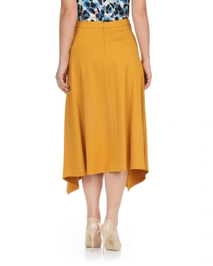 Mustard-coloured midi skirt with bias pleats | COLLECTION - 12
