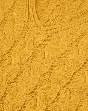 Mustard women's cable-knit sweater with a V-neckline | Sweathers - 5
