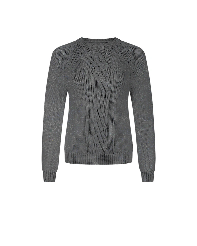 ნაცრისფერი პულოვერი ნაწნავიანი ნაქსოვით | Knitwear