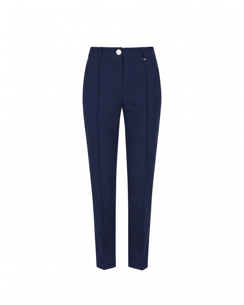Navy blue cotton-blend tapered trousers with a crease | Trousers