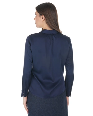Navy blue cotton shirt with a classic silhouette | Shirts | Dika.ge - 3 Navy blue cotton shirt with a classic silhouette | Shirts - 3