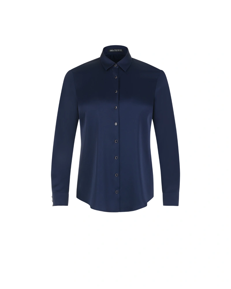 Navy blue cotton shirt with a classic silhouette | Blouses