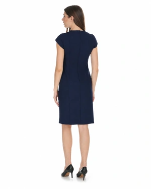 Navy blue dress made from recycled fabric with a straight silhouette | Dresses | Dika.ge - 2 Navy blue dress made from recycled fabric with a straight silhouette | Dresses - 2