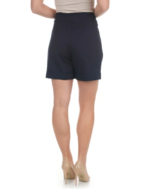 Navy blue high-waisted shorts with turned-up cuffs | Casual - 3