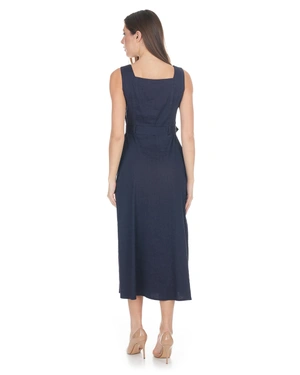 Rochie midi bleumarin din in și viscoză | NOUTATI - 3