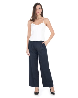 Pantaloni bleumarin cu croială largă, cu lyocell în compoziție | Pantaloni - 3