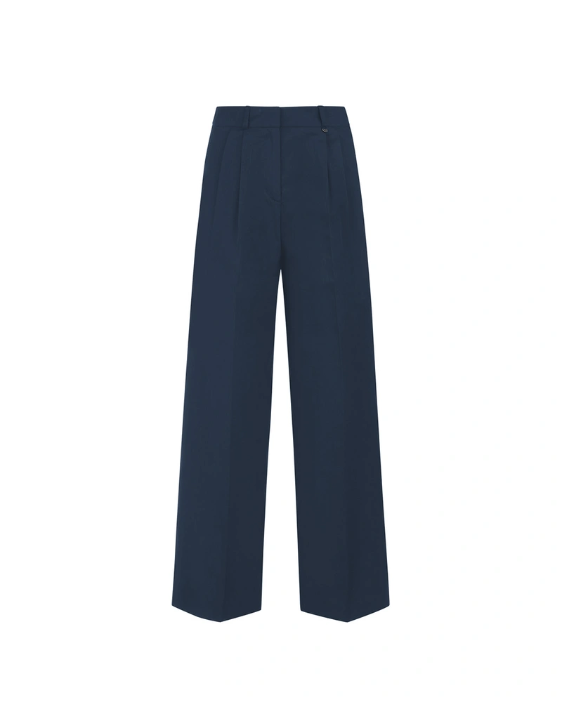 Pantaloni bleumarin cu croială largă, cu lyocell în compoziție | Pantaloni