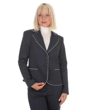 Jachetă de damă bleumarin cu bordură contrastantă | Sacouri | Dikastore.ro - 1 Jachetă de damă bleumarin cu bordură contrastantă | Sacouri - 1