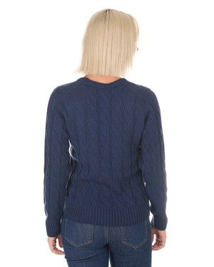 Pulover bleumarin cu nervuri și guler în V pentru femei | Pulovere | Dikastore.ro - 3 Pulover bleumarin cu nervuri și guler în V pentru femei | Pulovere - 3