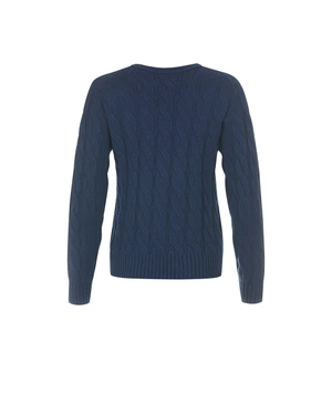 Pulover bleumarin cu nervuri și guler în V pentru femei | Pulovere | Dikastore.ro - 4 Pulover bleumarin cu nervuri și guler în V pentru femei | Pulovere - 4