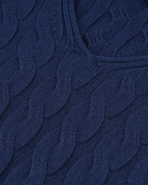 Pulover bleumarin cu nervuri și guler în V pentru femei | Pulovere | Dikastore.ro - 5 Pulover bleumarin cu nervuri și guler în V pentru femei | Pulovere - 5