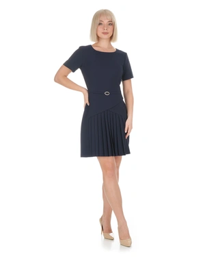 Rochie bleumarin cu panou plisat în partea de jos | Rochii | Dikastore.ro - 1 Rochie bleumarin cu panou plisat în partea de jos | Rochii - 1