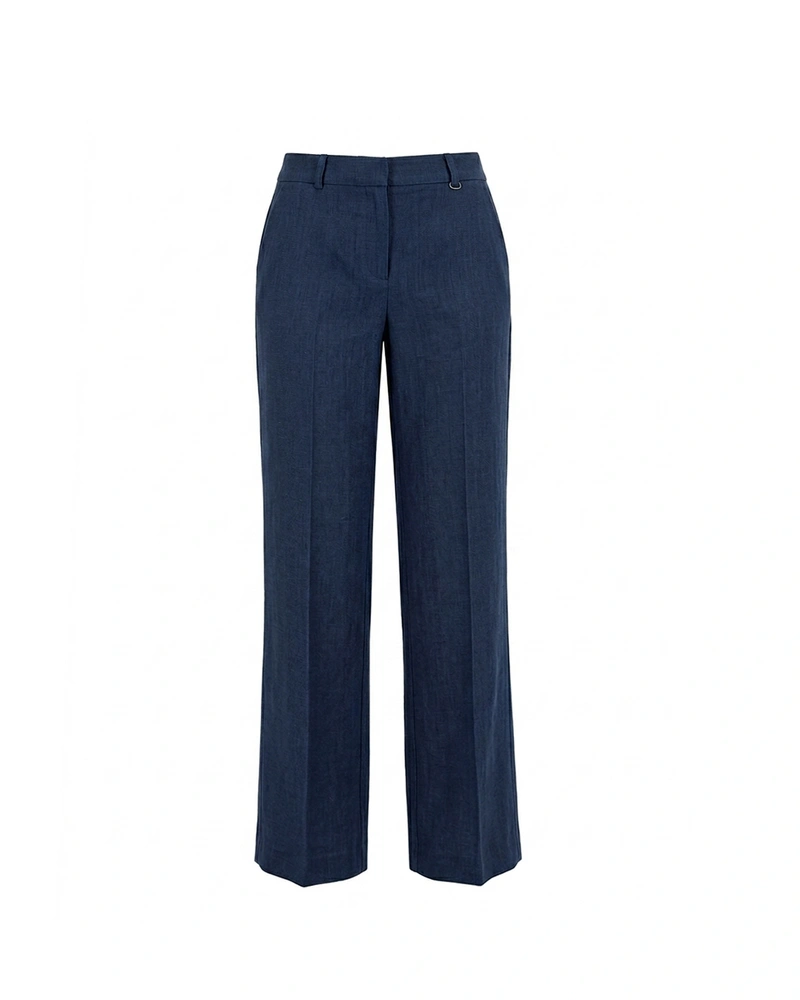 Navy straight-leg trousers in linen and viscose | Business collection