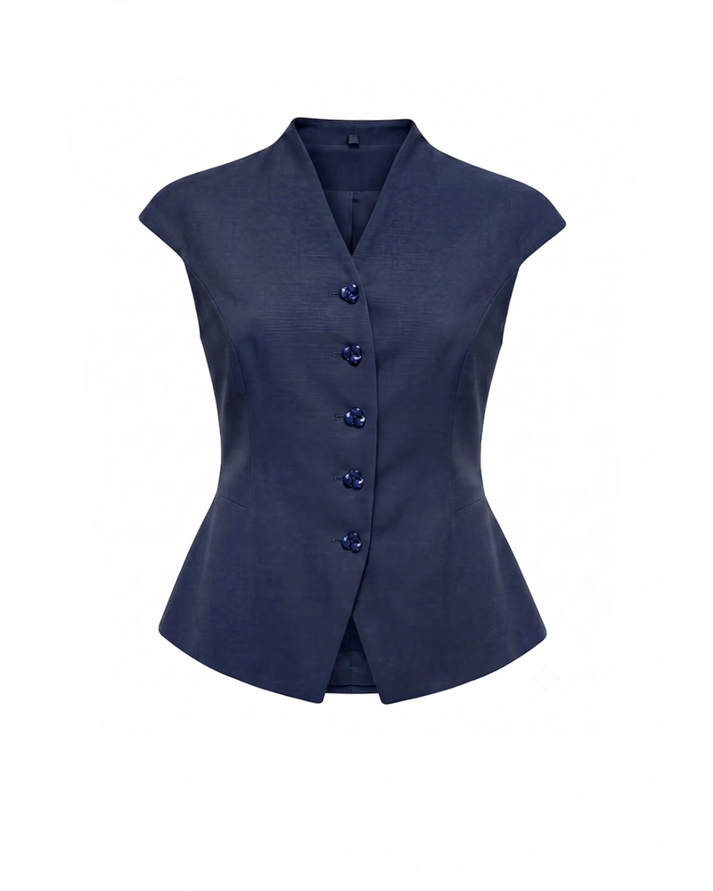 Navy vest in viscose and linen with buttons | Jackets and Blazers