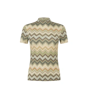 Openwork knitted blouse with wave pattern in beige-green | T-shirts - 8
