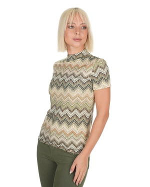 Openwork knitted blouse with wave pattern in beige-green | T-shirts - 12