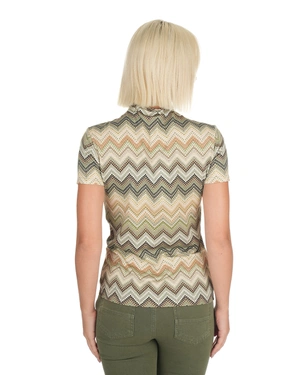 Openwork knitted blouse with wave pattern in beige-green | T-shirts - 13