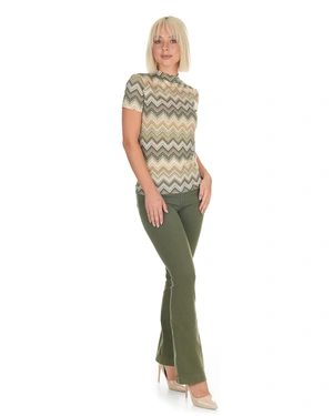 Openwork knitted blouse with wave pattern in beige-green | T-shirts - 14