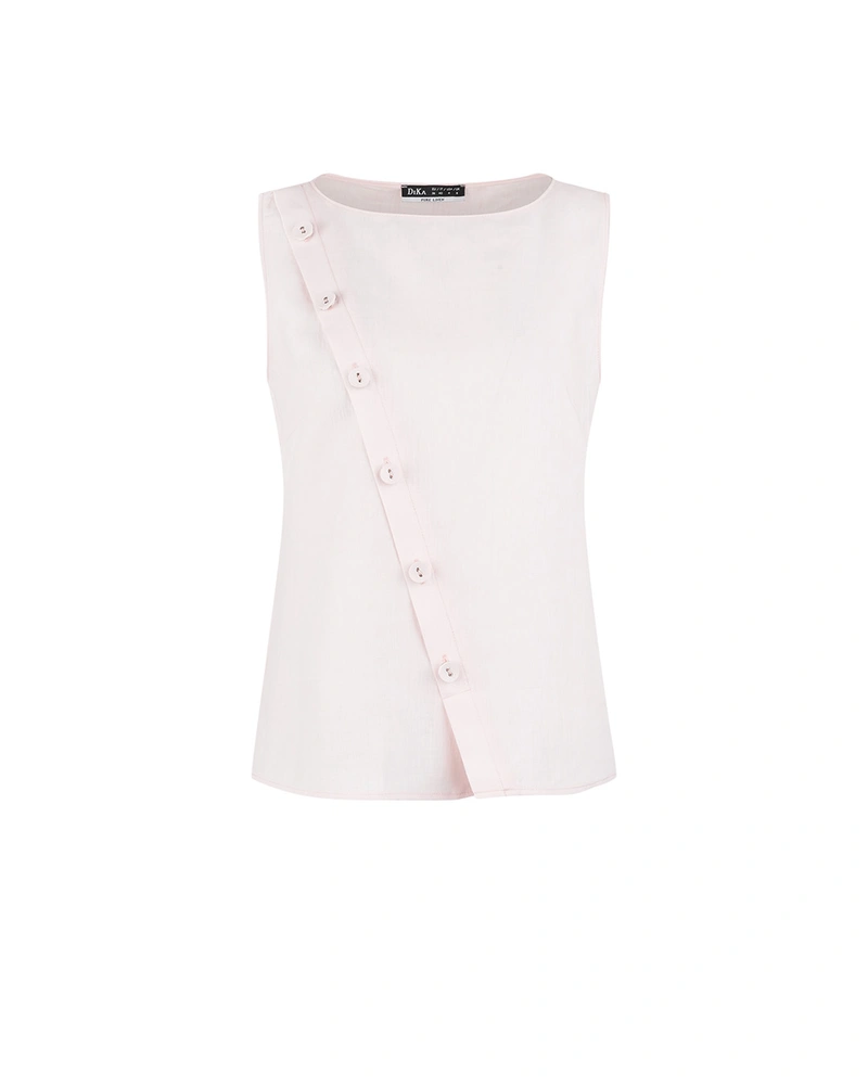 Pale pink linen blouse with asymmetrical closure | T-shirts