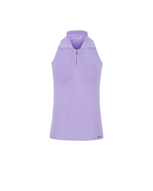 Pale purple knitted top with a zippered collar and sleeveless | Pullovers - 6