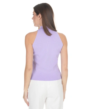 Pale purple knitted top with a zippered collar and sleeveless | Pullovers - 9