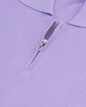 Pale purple knitted top with a zippered collar and sleeveless | Pullovers - 11