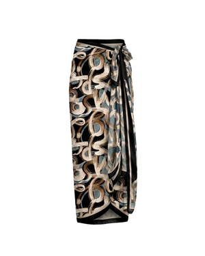 Pareo with a graphic motif in beige-brown tones with blue accents | Scarfs - 3