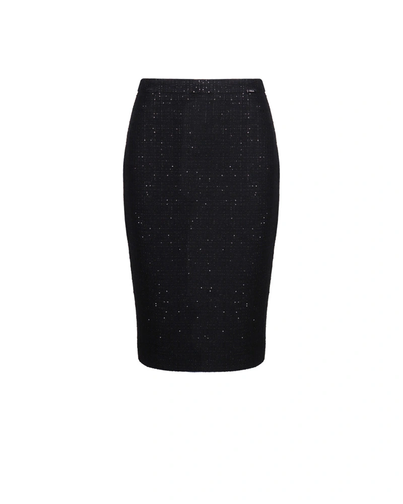 Pencil skirt in black cotton tweed with subtle sequins | Skirts and Shorts