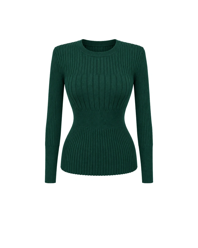 Petrol green wool women’s knitted blouse | Pullovers