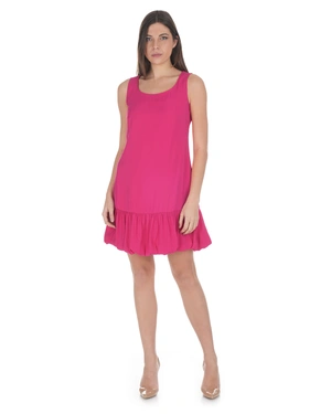 Rochie de vară roz cu două straturi și volane din | Casual - 4