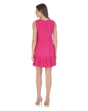 Rochie de vară roz cu două straturi și volane din | Casual - 5