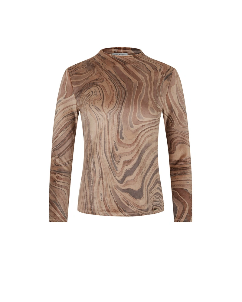 Plush blouse with abstract pattern in earthy tones | T-shirts