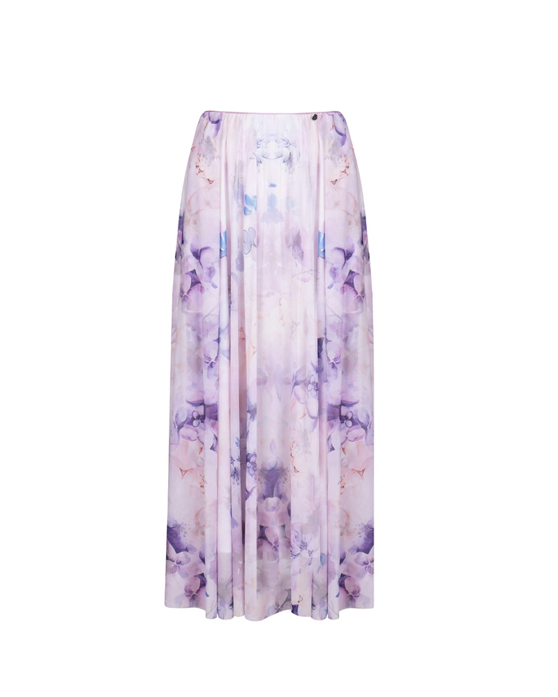 Purple skirt with gathering, made of sheer mesh fabric | Skirts and Shorts