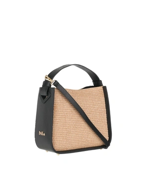 Raffia bag with black leather details | Bags - 1