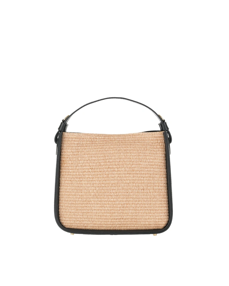 Raffia bag with black leather details | Bags