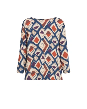 Blouse en rayonne et viscose à imprimé géométrique contrastant | Blouses - 3