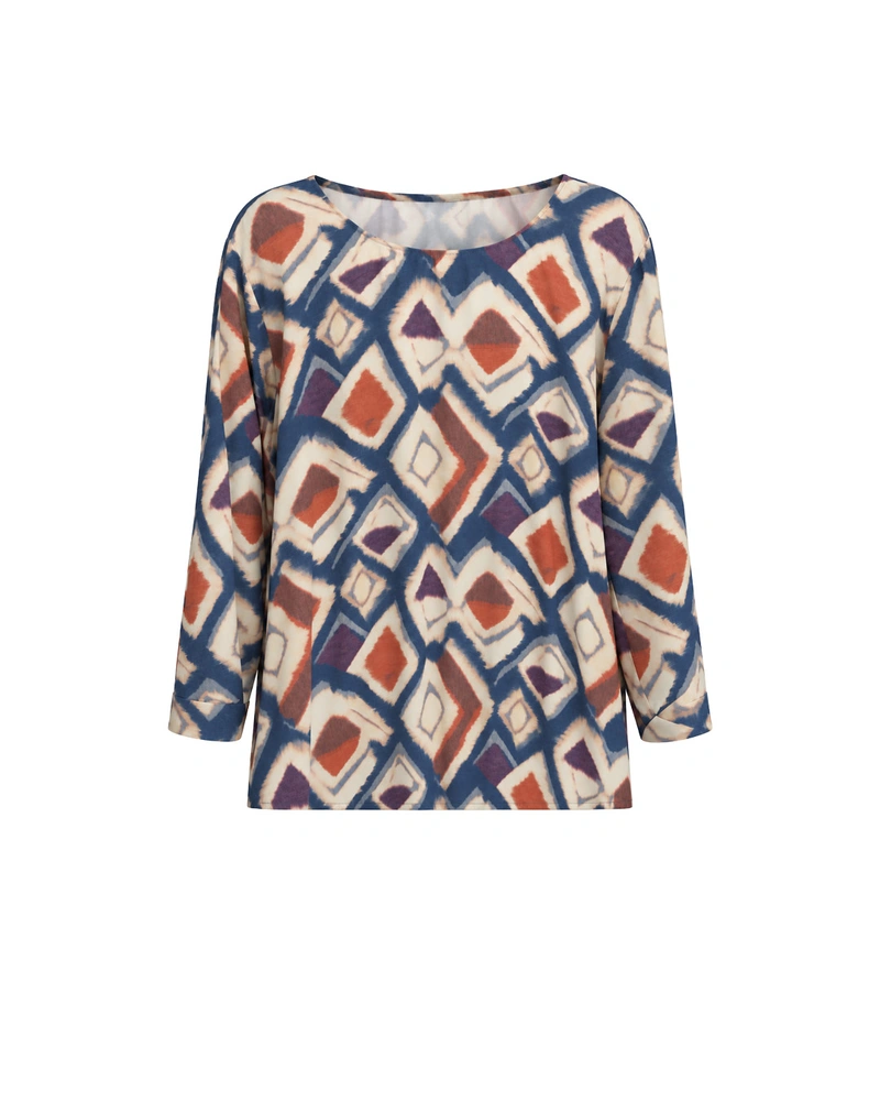 Blouse en rayonne et viscose à imprimé géométrique contrastant | Blouses