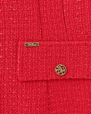 Robe rouge en tweed de coton avec mini-paillettes | Robes - 5