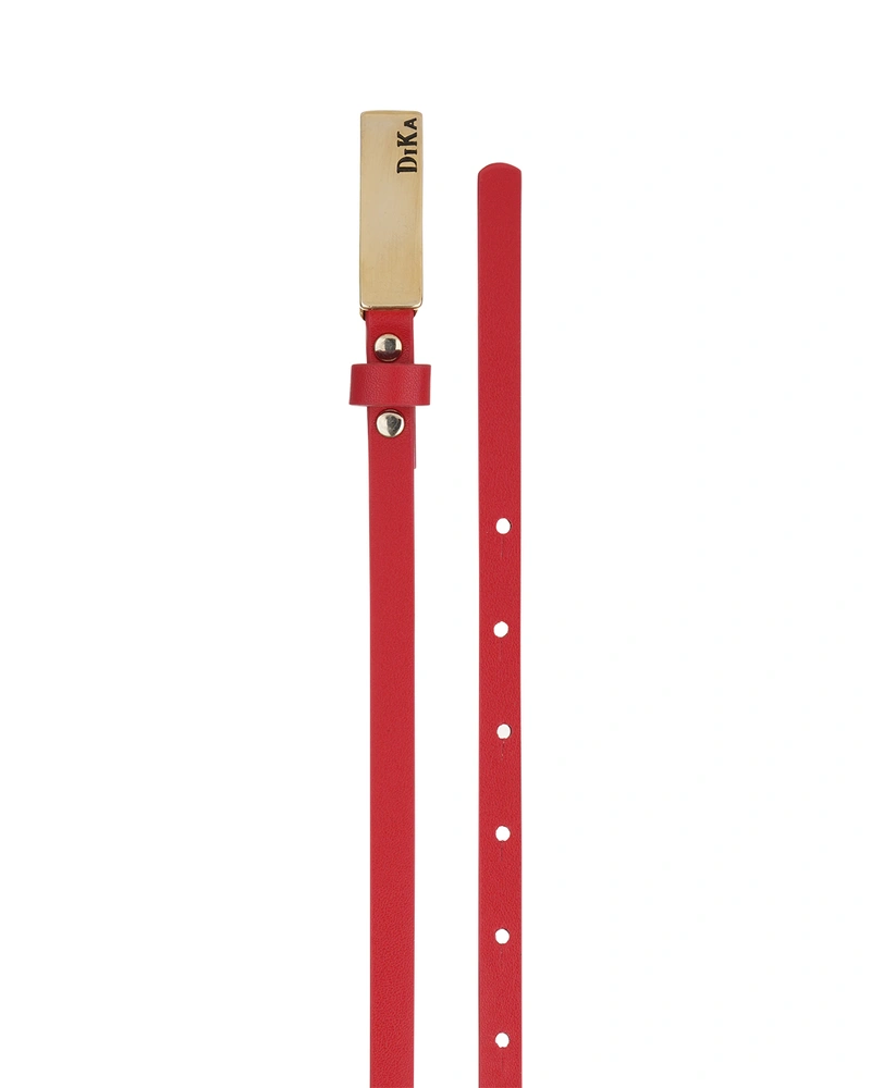 Red dress belt, 1 cm, with gold buckle and classic DiKa logo | Belts