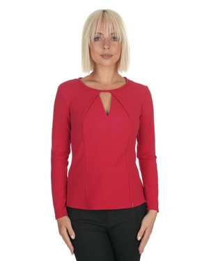 Red gabardine blouse with teardrop neckline cut-out | Blouses and Shirts - 3