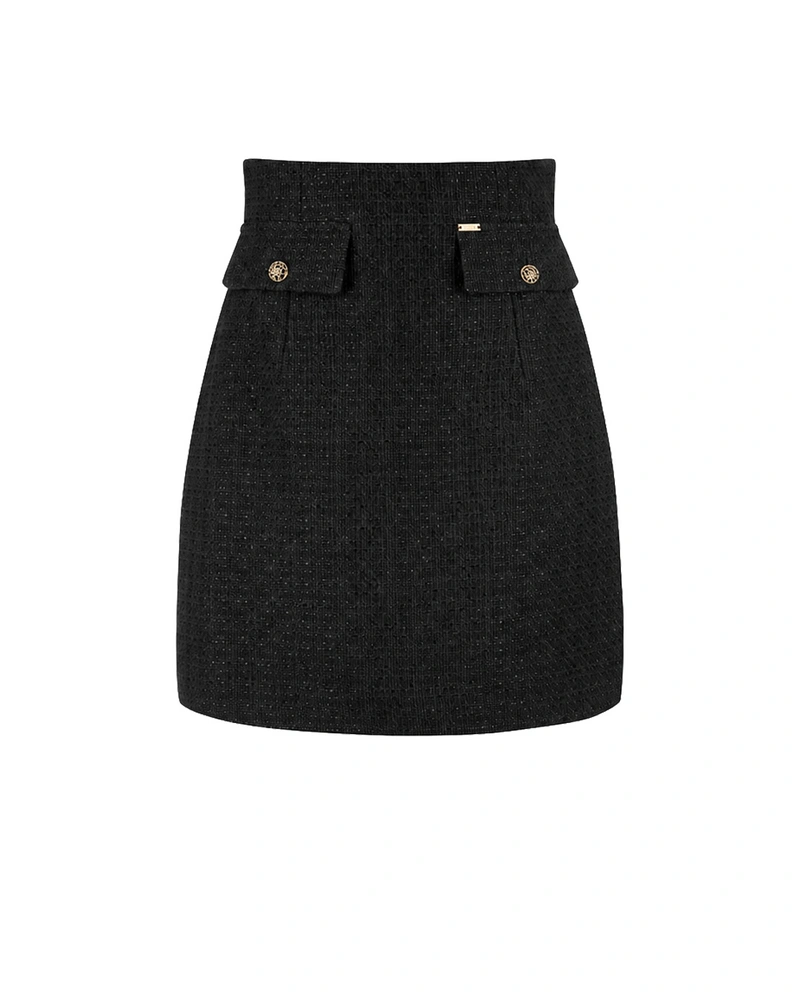 Fustă scurtă roșie din tweed de bumbac cu paiete mici | Pantaloni și Colanți