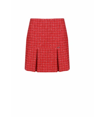 Red short pleated skirt in cotton tweed | Suits - 3