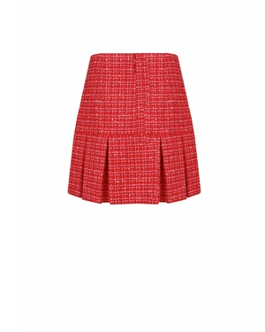 Red short pleated skirt in cotton tweed | Suits - 5