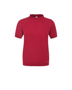 Red short-sleeved sweater with mock neck and regular fit | Knitwear - 4