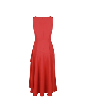 Red sleeveless dress with asymmetric bias-cut bottom | Dresses - 2