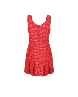 Red sleeveless tweed dress with crew neck | Dresses - 9