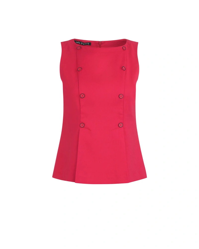 Red sleeveless viscose and cotton blouse with decorative buttons | T-shirts
