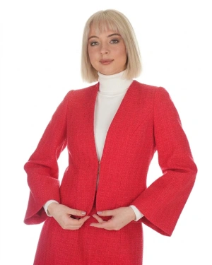 Sacou roșu de damă din tweed de bumbac cu paiete mici | Sacouri - 1